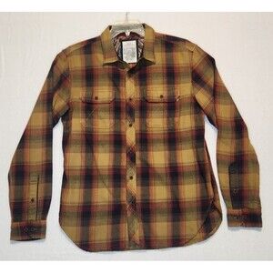 Meridian Line Plaid Organic Cotton Button Up Shirt Large Green Red Blue Classic